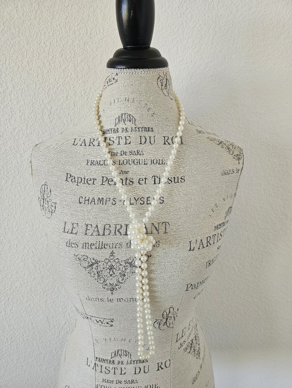 ​Vintage Endless Pearl Rope Necklace Cream Knotted Flapper Long Strand Layering